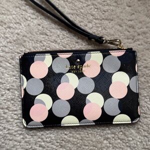 Kate Spade Black Wristlet with Pastel Polka Dots